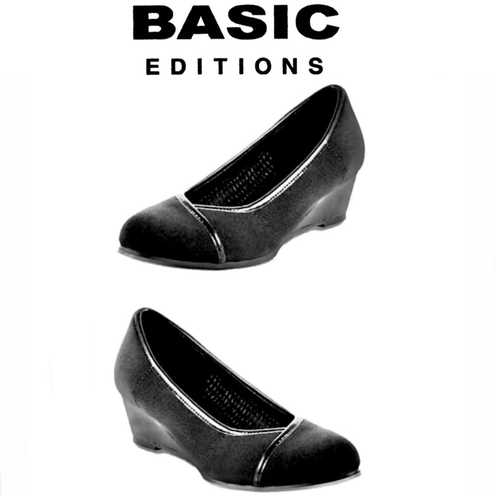 BASIC EDITION earlena women’s dress/casual shoes  2in wedge black size 5 NWT